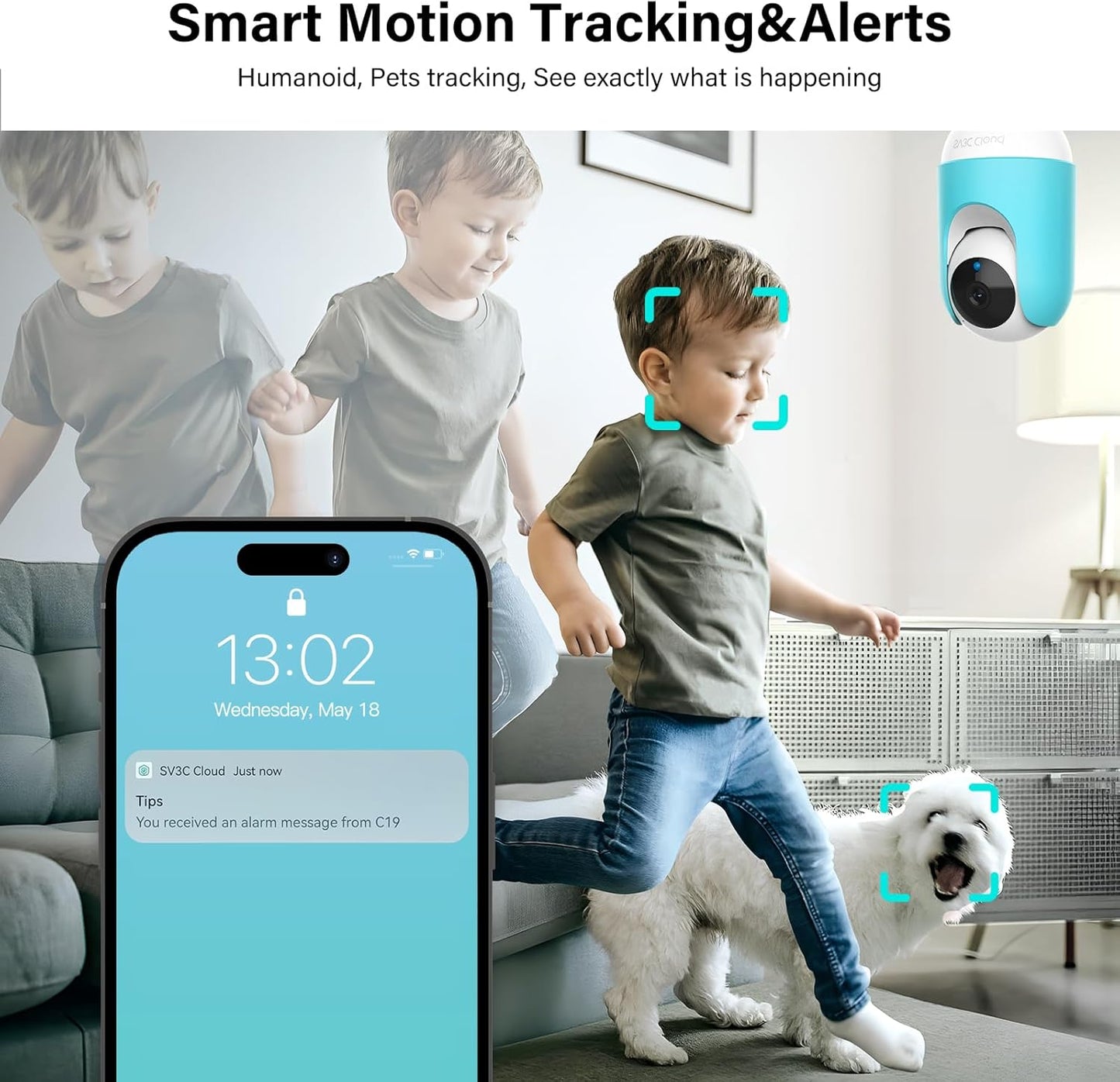 SV3C Indoor Security Camera 2K Pan/Tilt Wireless WiFi Pet Camera Temp & Humidity Cry Noise and Motion Detection, Two Way Audio 2.4G&5G Baby with Alexa