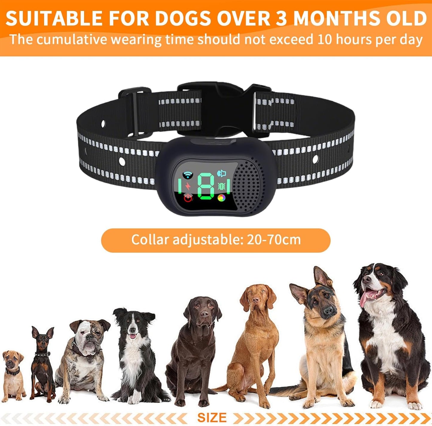 Anti Bark Collar for Dogs - Anti Barking Device,Rechargeable IP7 Waterproof