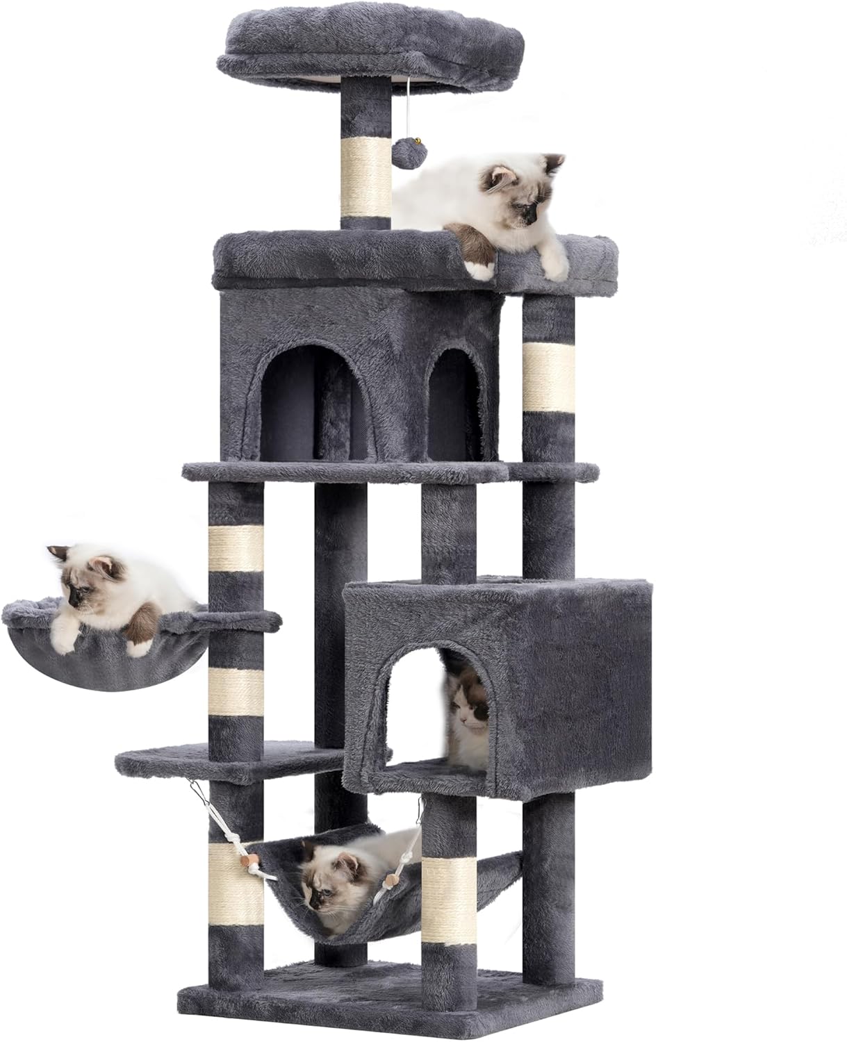 Heybly Cat Tree with Large Platform, Multi-Level Cat Tower with 2 Caves