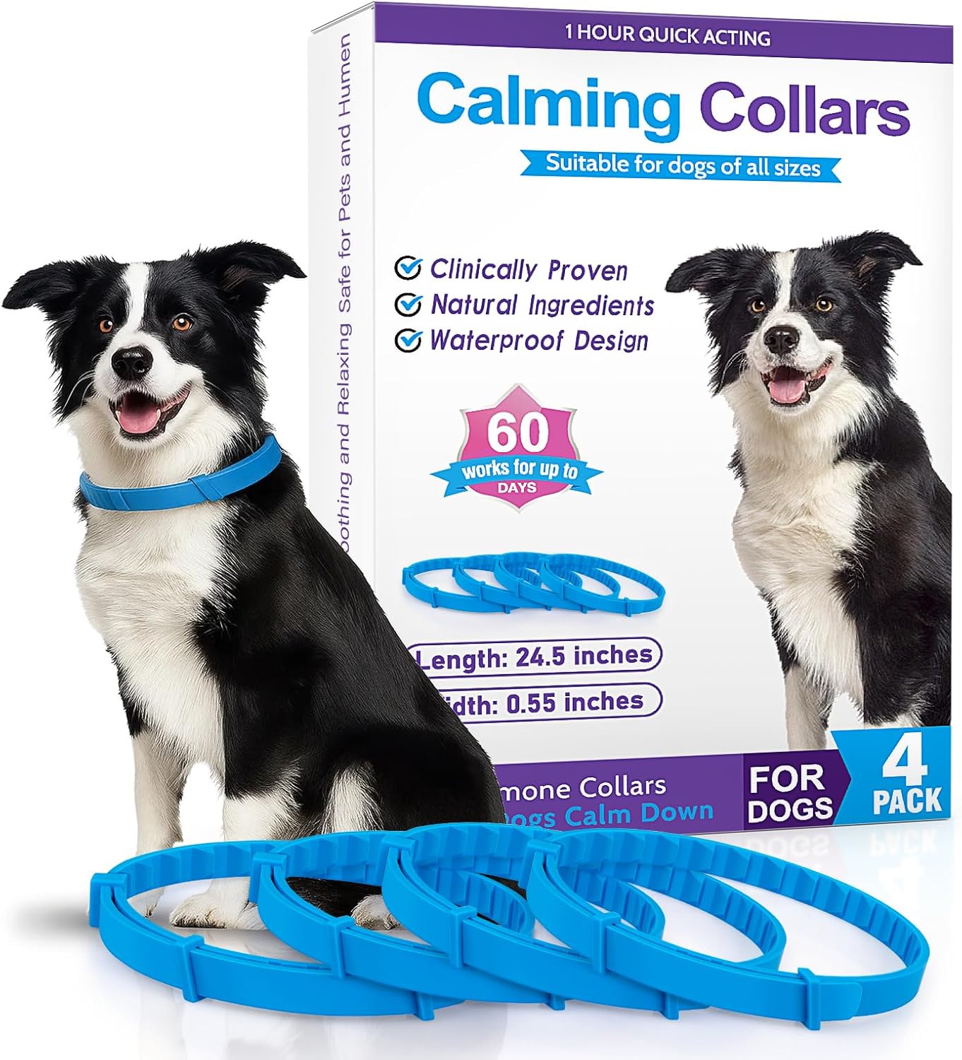 Pheromone Collar for Dogs: 4 Pack Calming Collars for Dogs - Anxiety Relief for Pets,Adjustable 25 Inch Size,Lasts 60 Days