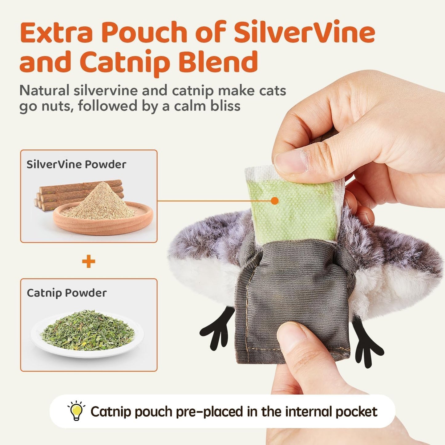 Cat Toys Flapping Bird (No Flying), Lifelike Sandpiper Chirp Tweet, Rechargeable Touch Activated Kitten Toy Interactive Cat Exercise