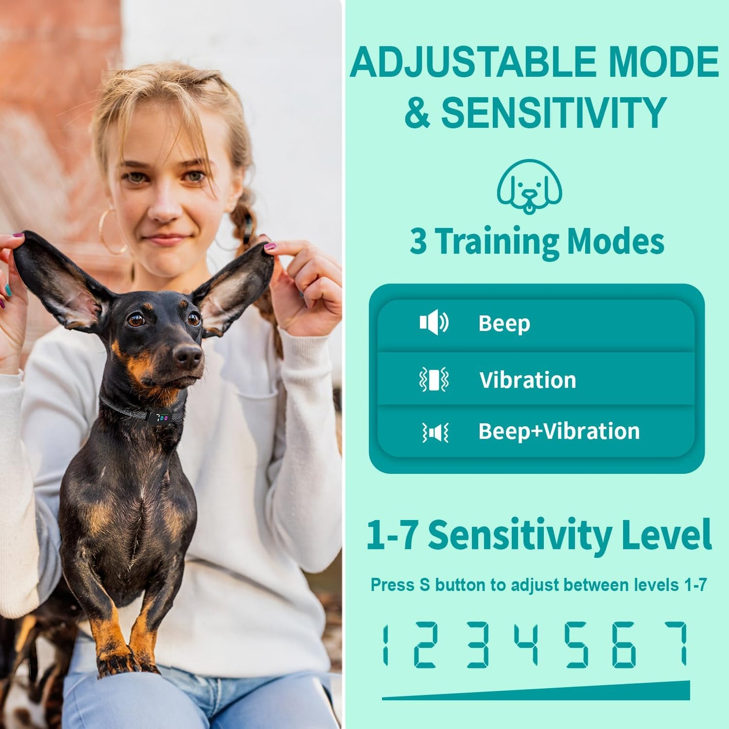 RICIVI Anti-Bark Collar for Small Dogs, No Shock Anti Barking Collars with 7 Sensitivities, 3 Adjustable Modes Beep & Vibration