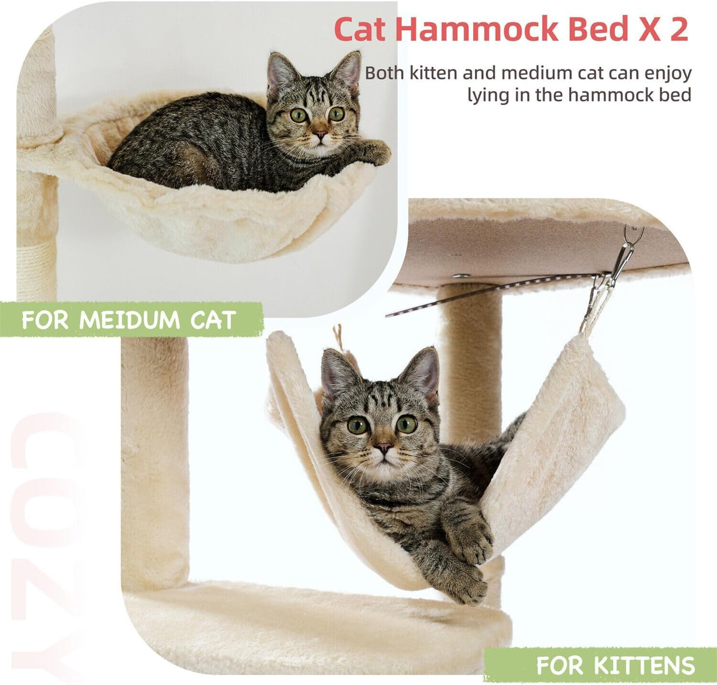 PAWZ Road Large Cat Tree Floor to Ceiling Cat Tower with a Cozy Condo, 6-Tier Cat Climbing Activity Center with Perch and Hammock for Adult Cats Beige