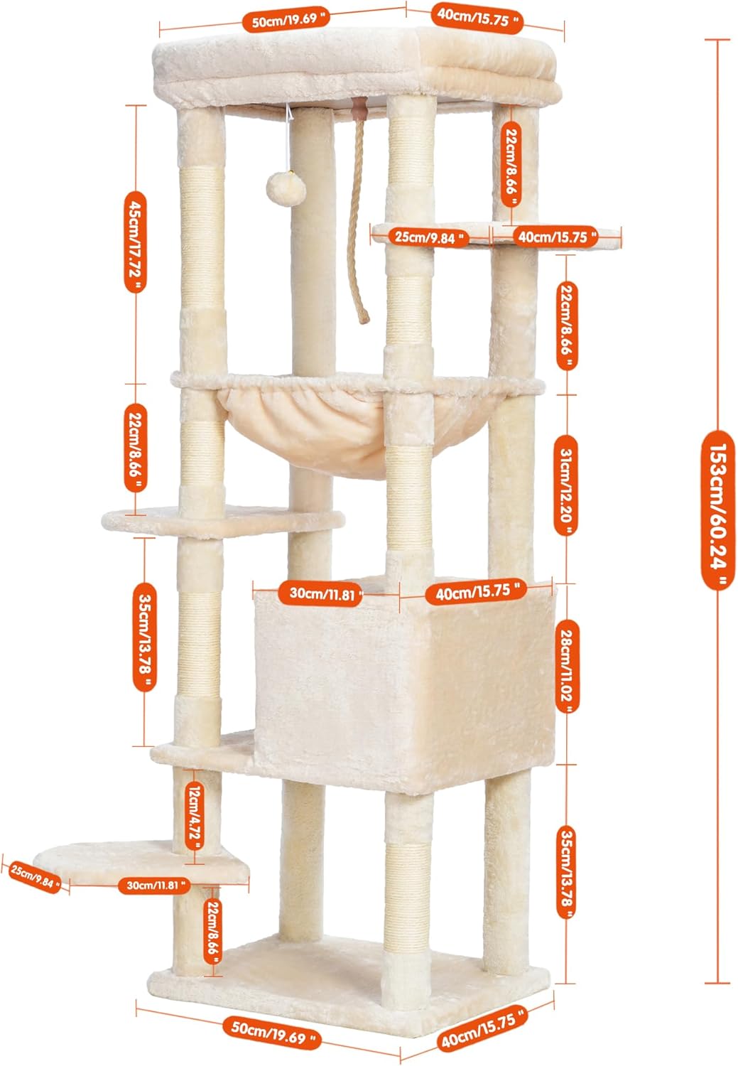 Heybly Cat Tree for Large Cats 20 lbs Heavy Duty,60 inches XXL