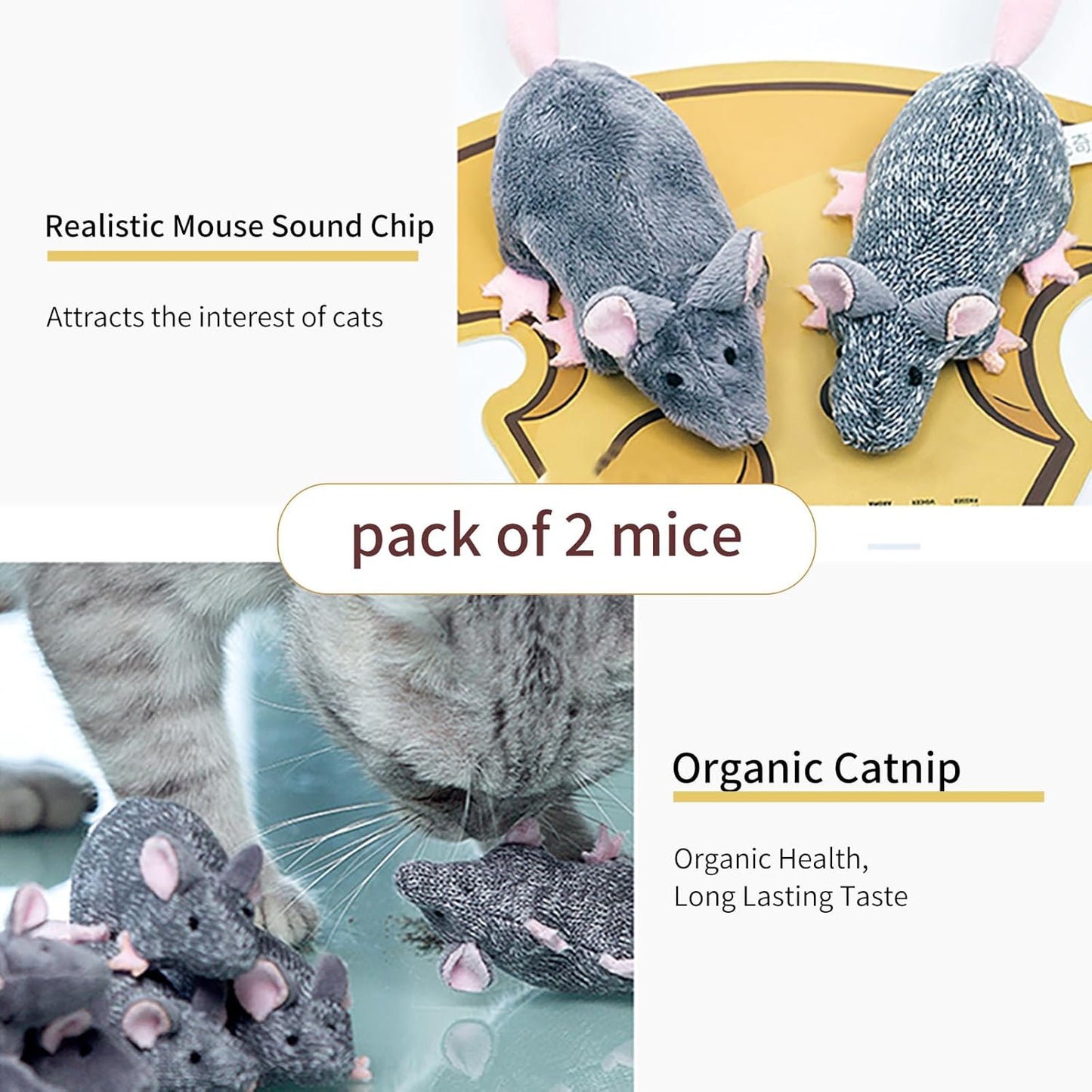 Catnip Mouse Toy and Sound Mouse Toy Sets for Indoor Cats-2pcs