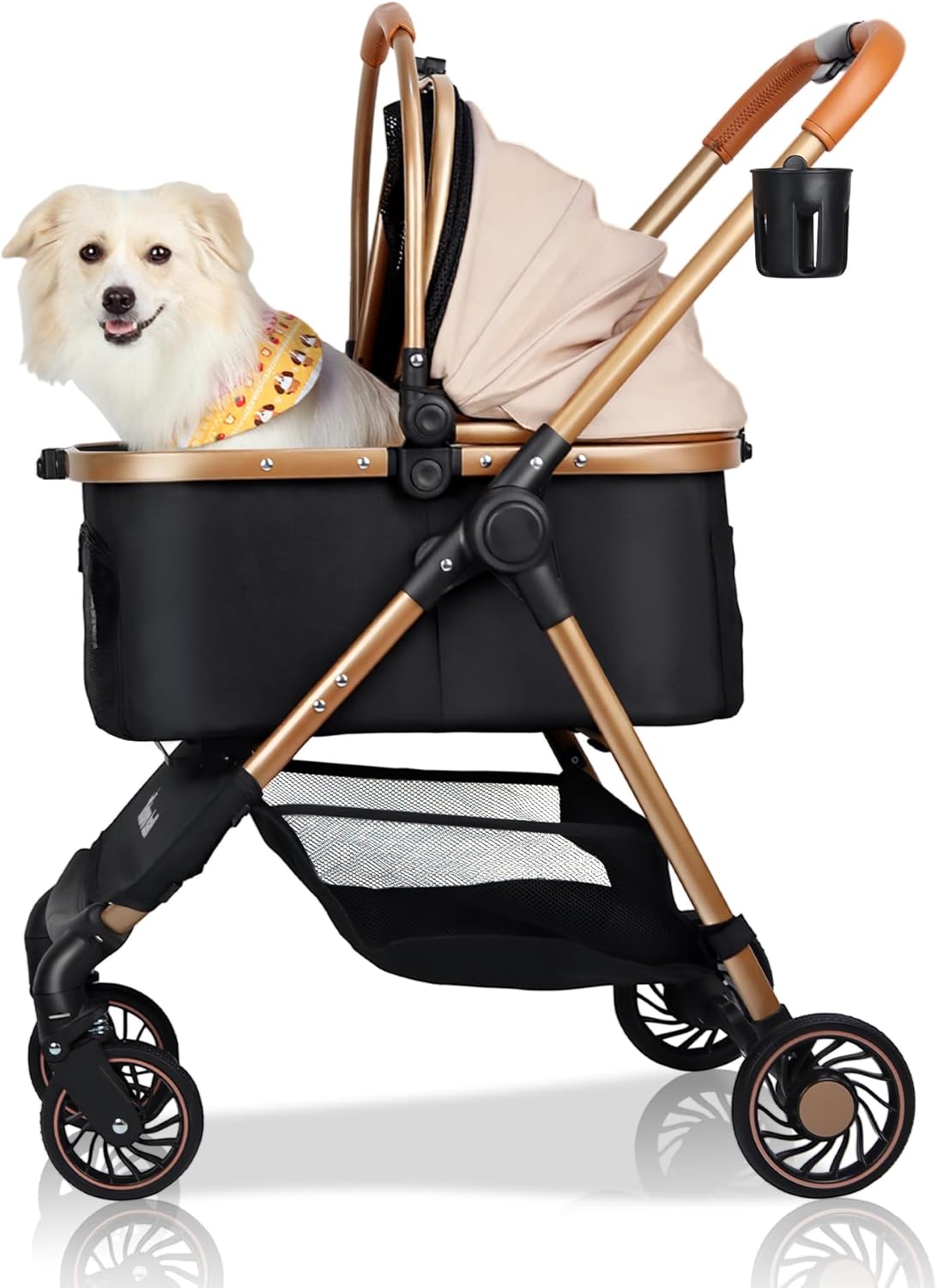 3-in-1 Pet Stroller for Small Dogs & Cats up to 33lbs, One-Touch Fold 4-Wheel Cart with Removable Carrier, Rear Brake & Storage Basket