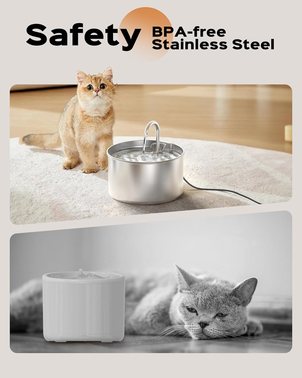 Cat Water Fountain: Stainless Steel Pet Water Fountains Indoor Metal Automatic