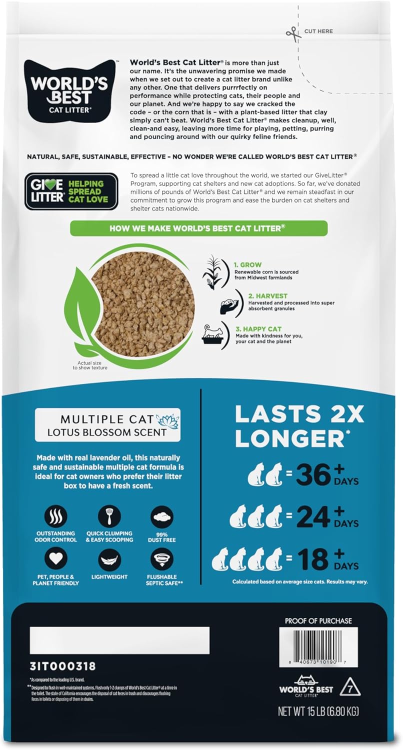 World's Best CAT Litter Multiple Cat Lotus Blossom Scented 15 Pounds