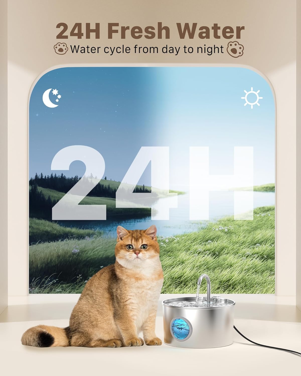 Cat Water Fountain Stainless Steel: 74oz/2.2L Cat Fountain for Drinking