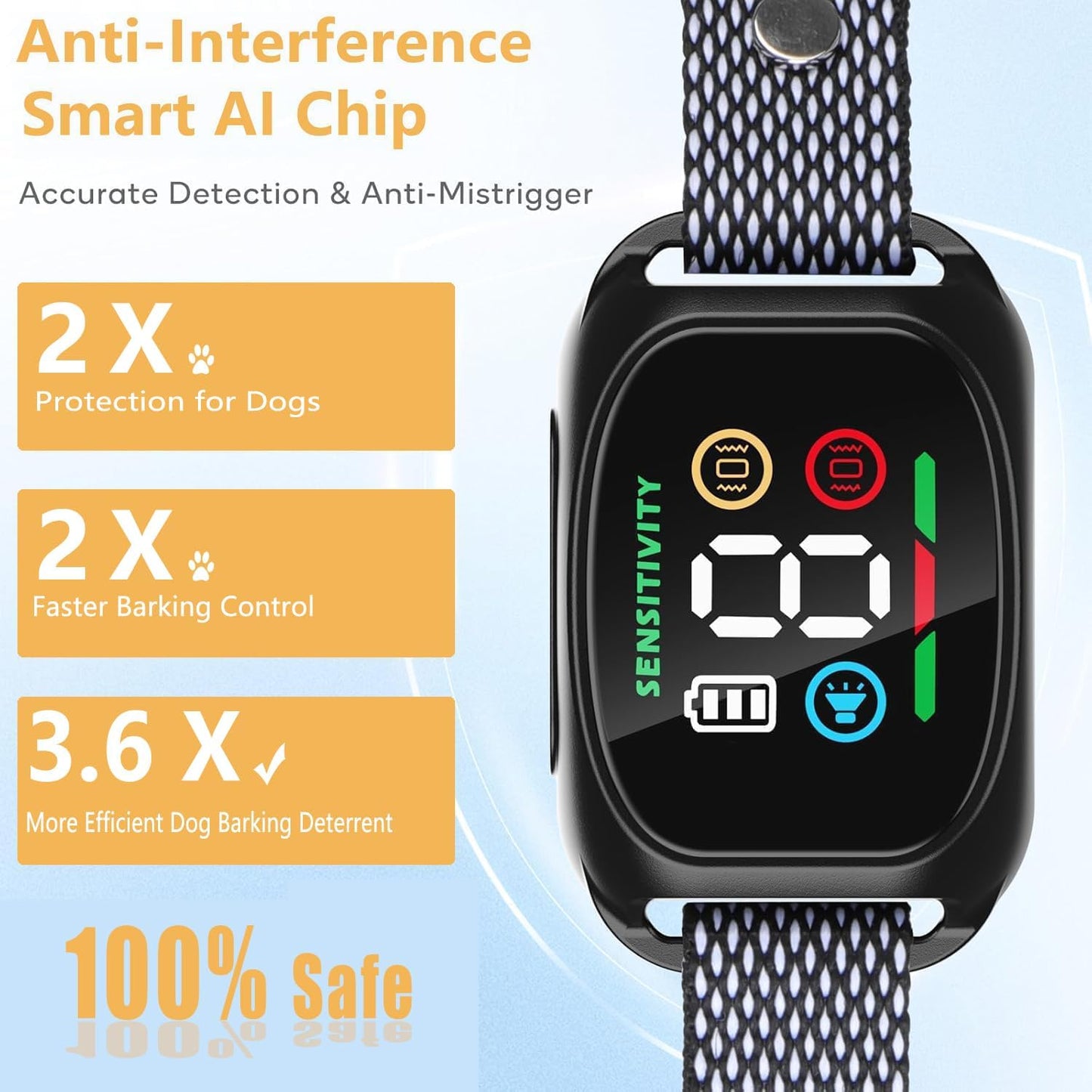 Anti Bark Collar for Dogs, No Shock Bark Collar, Beep & Vibration, Rechargeable Dog Barking Collar, 8 Adjustable Sensitivity