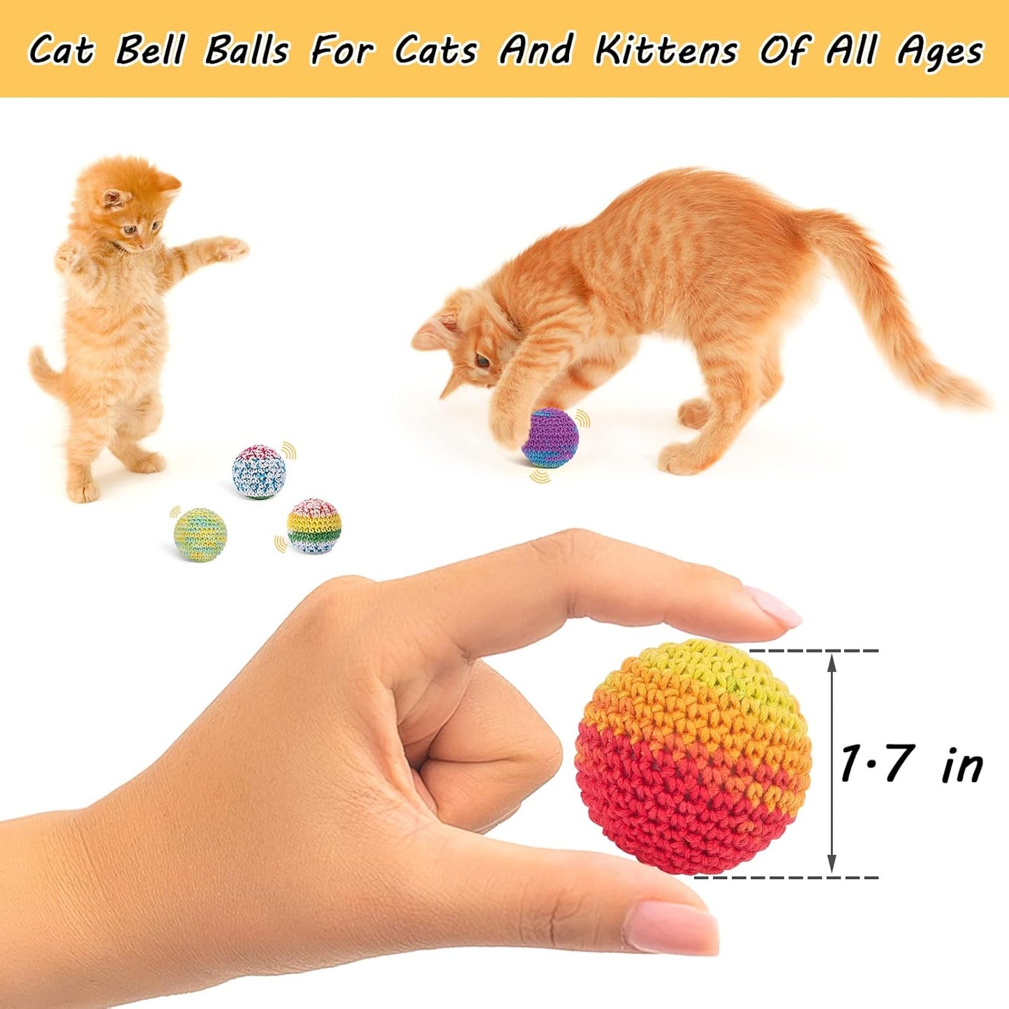 Retro Shaw Cat Toys Balls, Woolen Yarn Cat Ball Toy with Bell Inside-6 pack