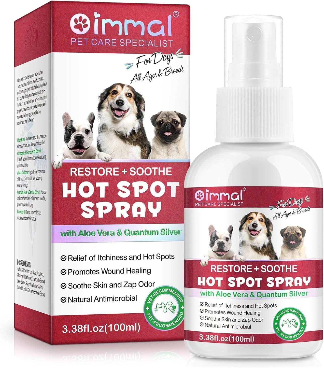 Dog Hot Spot Spray 100mL | Soothes Itchy Skin, Hot Spots & Licking Irritation | Gentle Aloe Vera, Chamomile & Lavender Extract Formula | Moisturizing & Calming Skin Care for Dogs