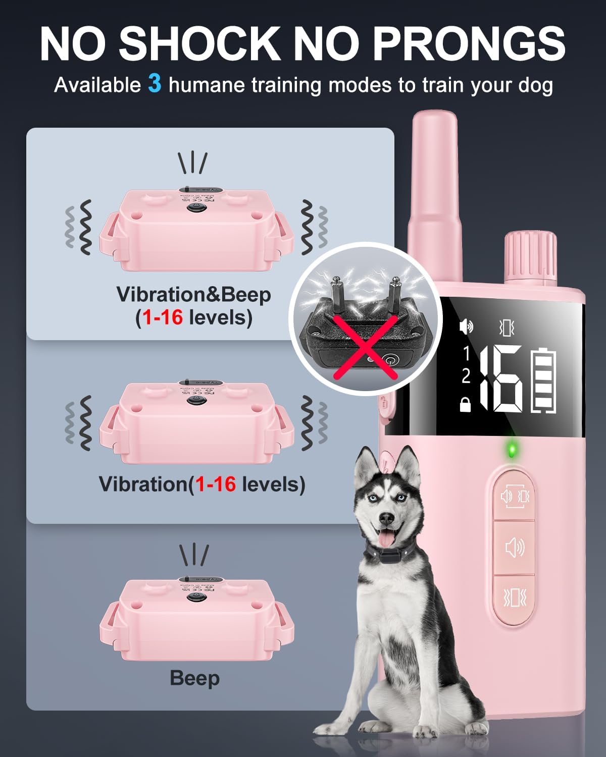 No Shock Dog Training Collar with Remote, Dog Vibration Collar with Controller Beep and Vibrate Only, Safe Lock Waterproof Rechargeable Vibrating Collars for Dogs(10-120 lbs)-No Prongs (Pink)