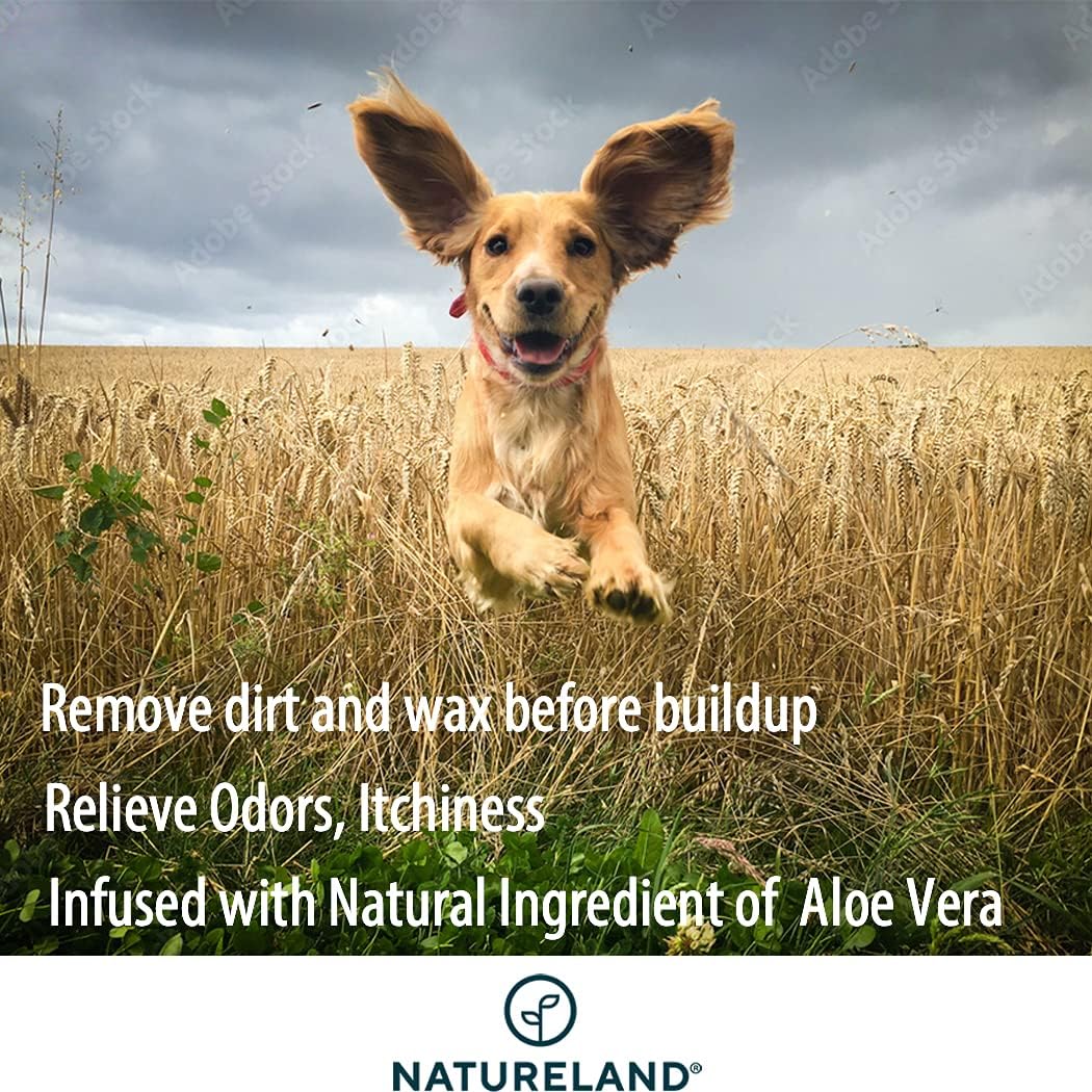 [150 pcs Extra-Large] Natureland Dog Ear Wipes - Extra Large Pads [170%] Ear Infections and Ear Odor in Pets