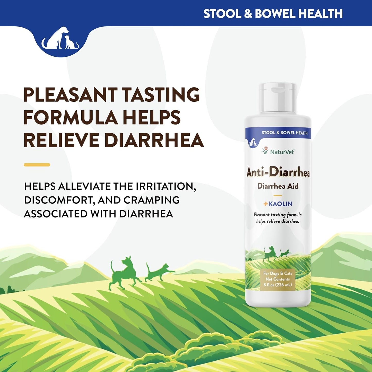 NaturVet Diarrhea Aid for Dogs and Cats, 237 ml