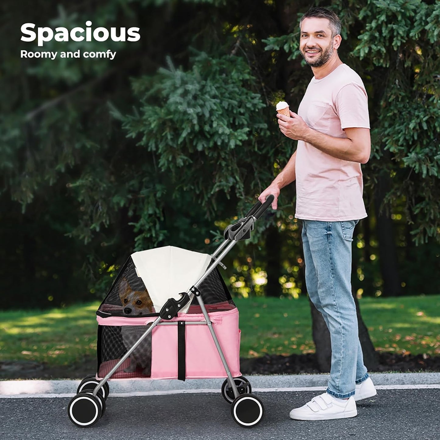 PaWz 4 Wheels Foldable Pet Stroller Dog Cat Travel Carrier Large Pink
