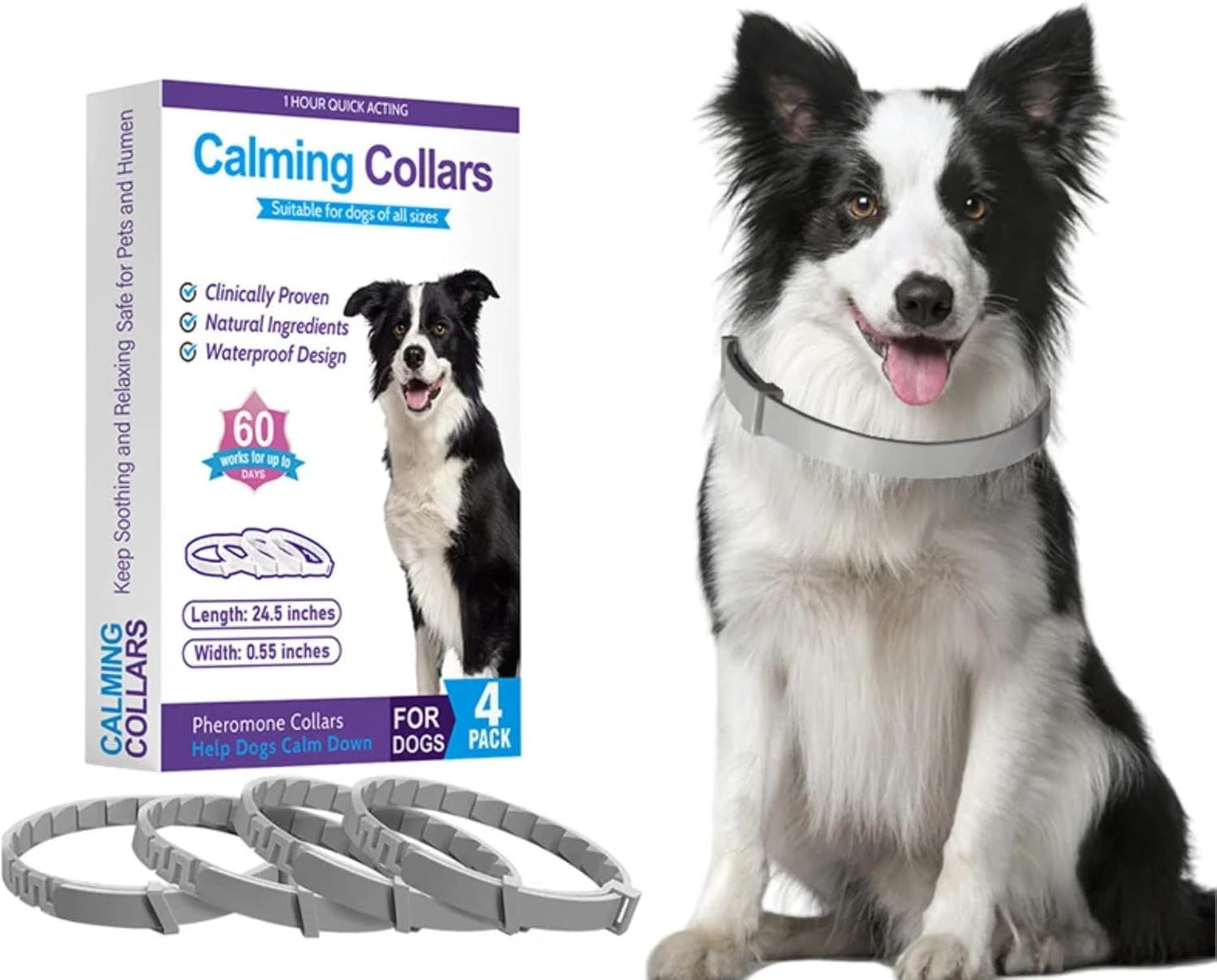 Calming Collars for Dog, 4 Packs, Dog Pheromone Calm Collars Help Dogs Calm Down, Size 24.5 inch Color Gray