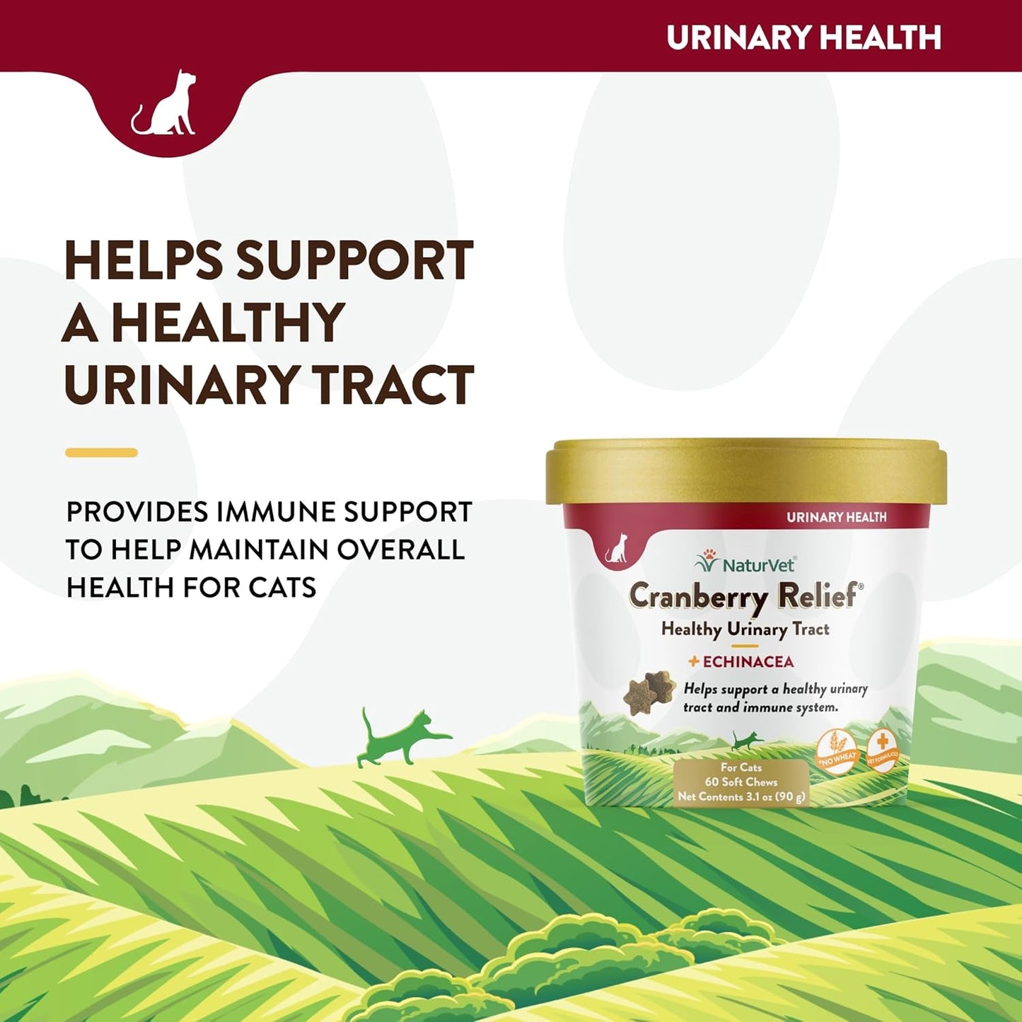 NaturVet Cranberry Relief & Echinacea Cat Soft Chew Cup Healthy Urinary 60ct