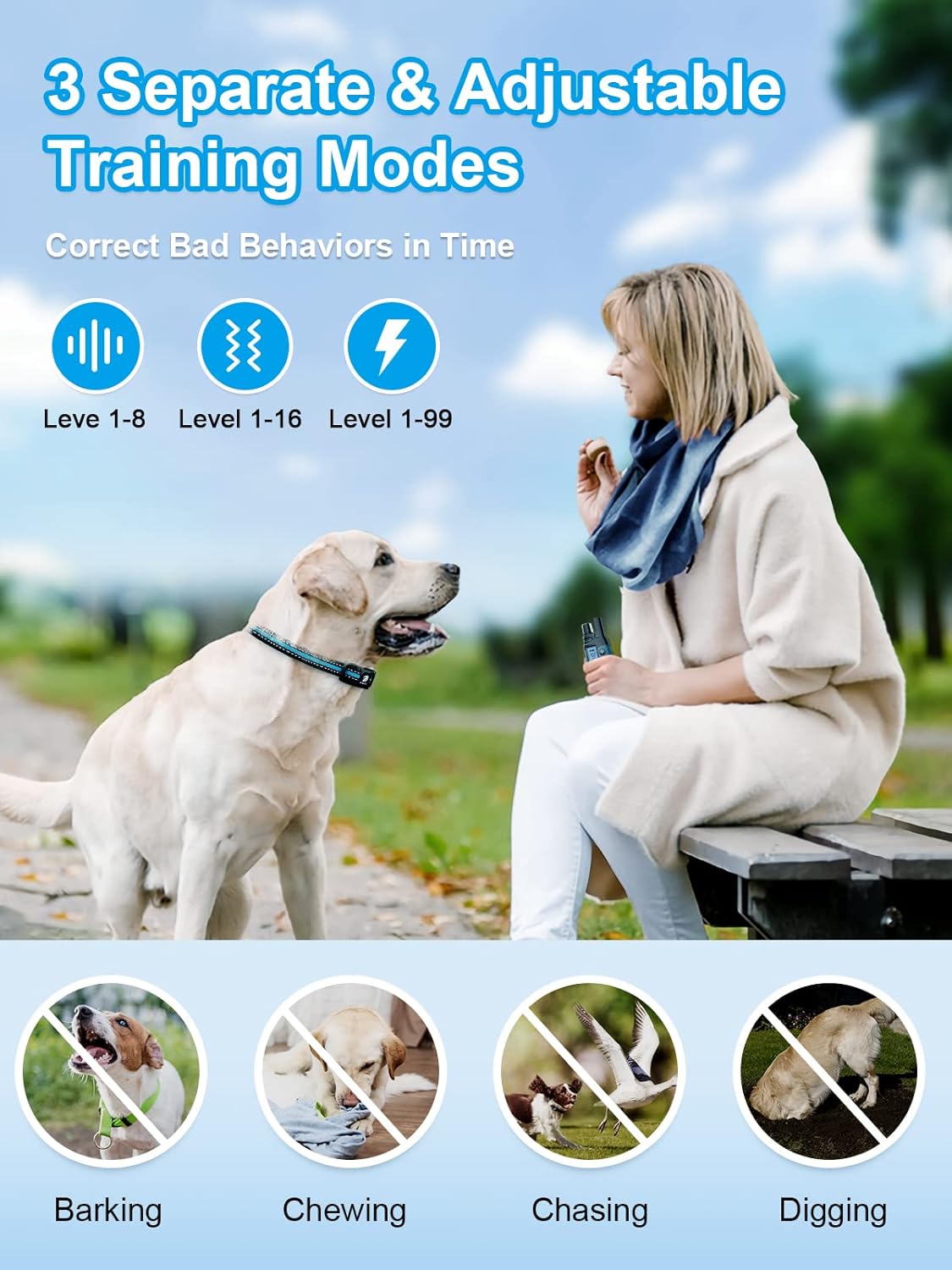 BOUSNIC Dog Shock Collar 2 Dogs (5-120Lbs) - 3300 ft Waterproof Training Collar