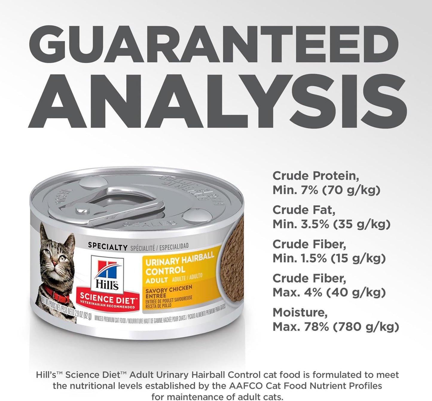 Hill's Science Diet Adult Wet Cat Food, Urinary Hairball Control Savory Chicken Entrée, 82g, 24 Pack, Canned Cat Food