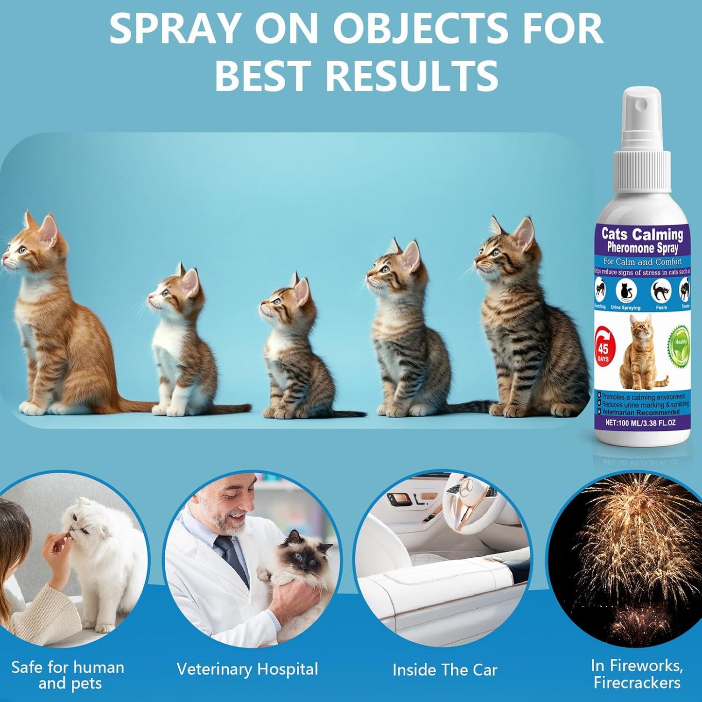【𝐇𝐢𝐠𝐡𝐥𝐲 𝐄𝐟𝐟𝐞𝐜𝐭𝐢𝐯𝐞】Cat Calming Pheromone Spray for Stress & Anxiety ReliefDrug-Free & Vet Recommended – with F3 Facial Pheromone 6.76oz