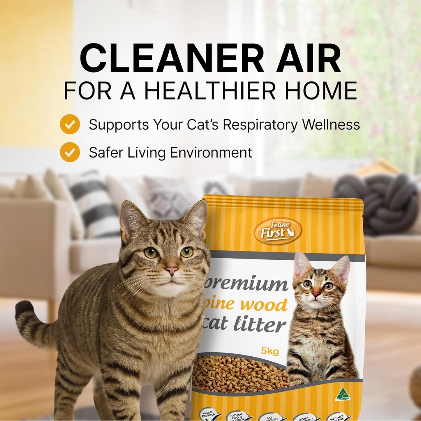 Feline First Pine Wood Kitty Litter, 5kg