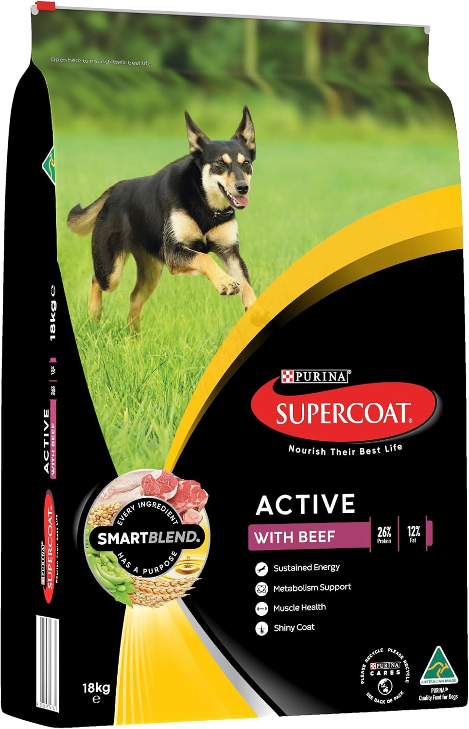 Purina Supercoat Adult Active Beef Dry Dog Food 18 Kg