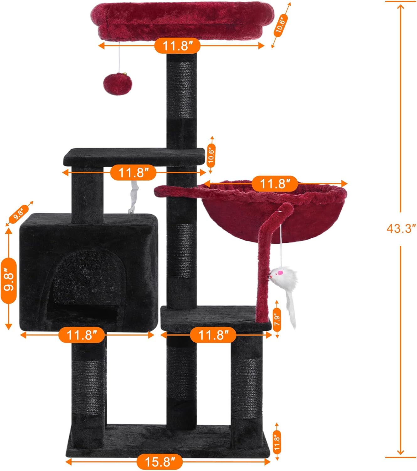 Heybly Cat Tree with Toy, Cat Tower condo for Indoor Cats