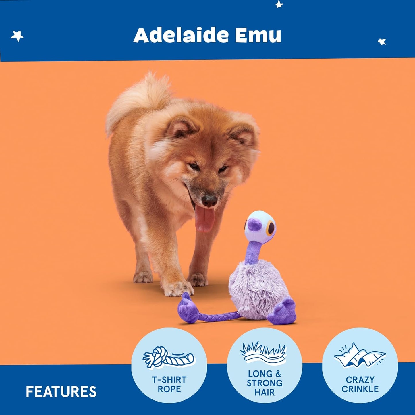 Barkbox Adelaide Emu Plush Dog Toy – Aussie Outback Inspired Squeaky & Rope Tug Toy