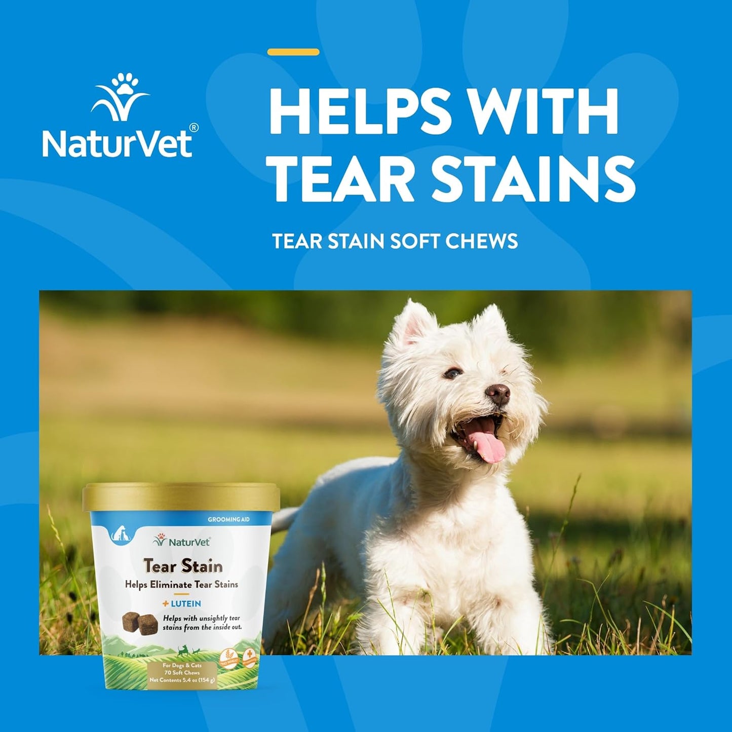 NaturVet Tear Stain Supplement Plus Lutein for Dogs and Cats, 70 ct Soft Chews, Made in USA