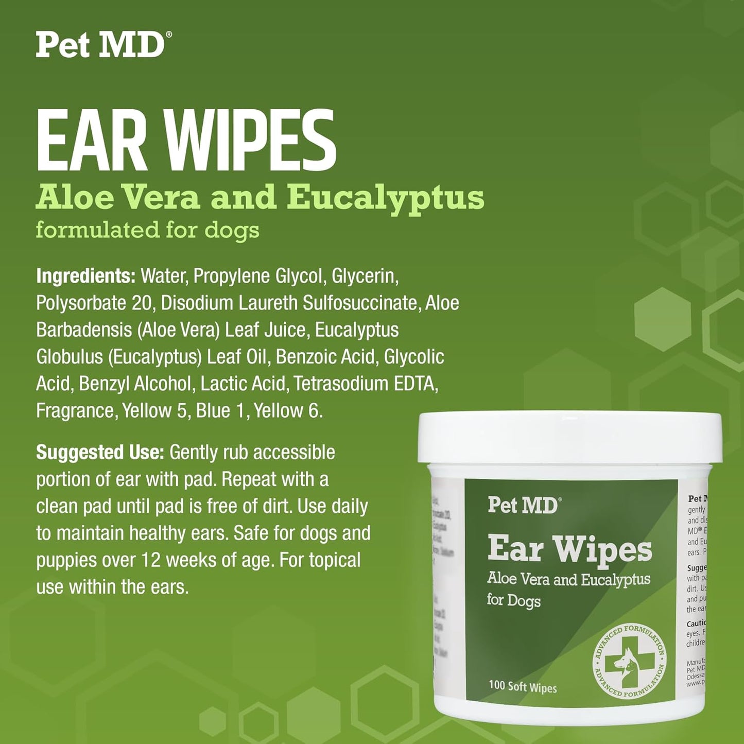 Pet MD - Dog Ear Cleaner Wipes - Otic Cleanser for Dogs to Stop Itching, Yeast and Mites with Aloe and Eucalyptus - 100 Count