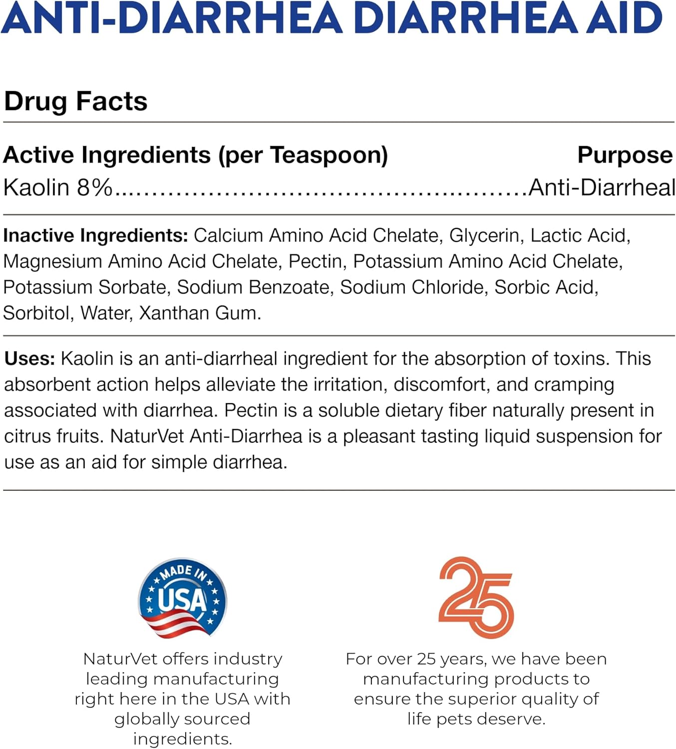 NaturVet Diarrhea Aid for Dogs and Cats, 237 ml