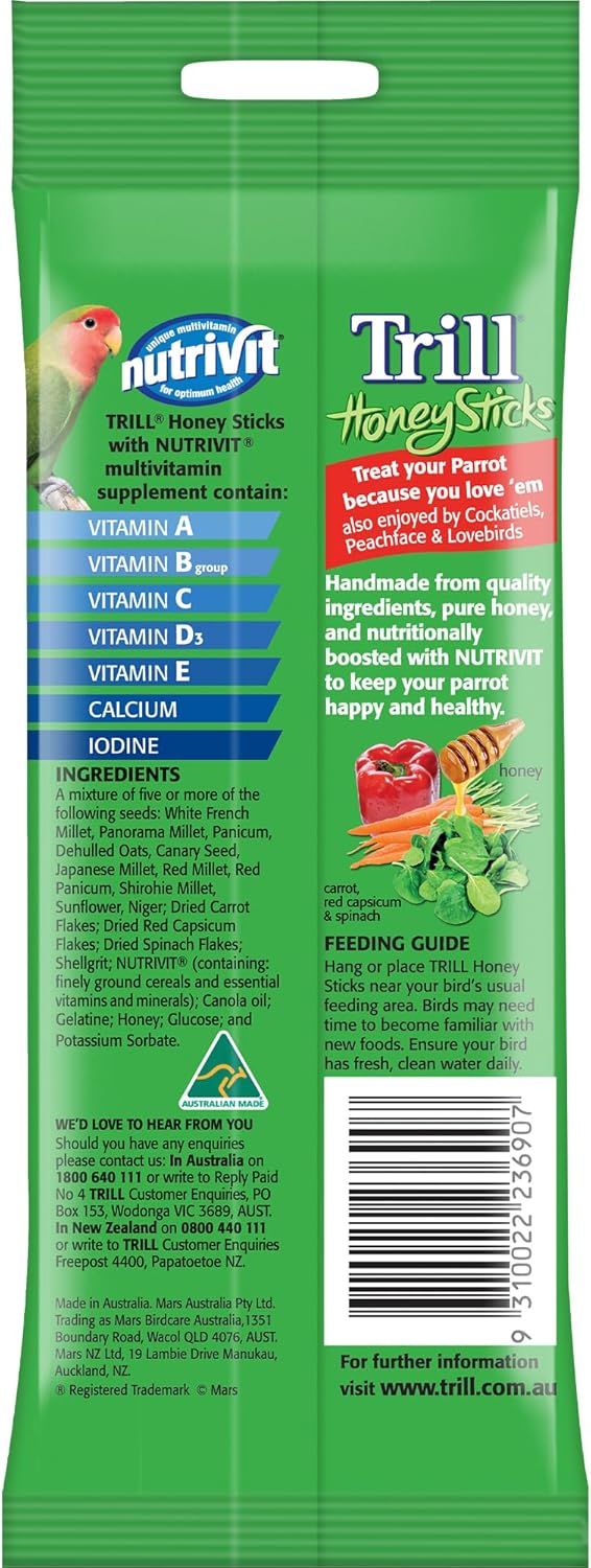 Trill Parrot Honey Sticks Bird Seed, 105g