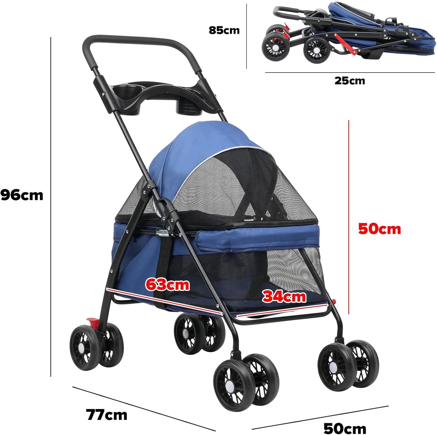 Advwin 4 Wheels Pet Stroller Dog Cat Cage Stroller for Medium Small Travel Folding Carrier