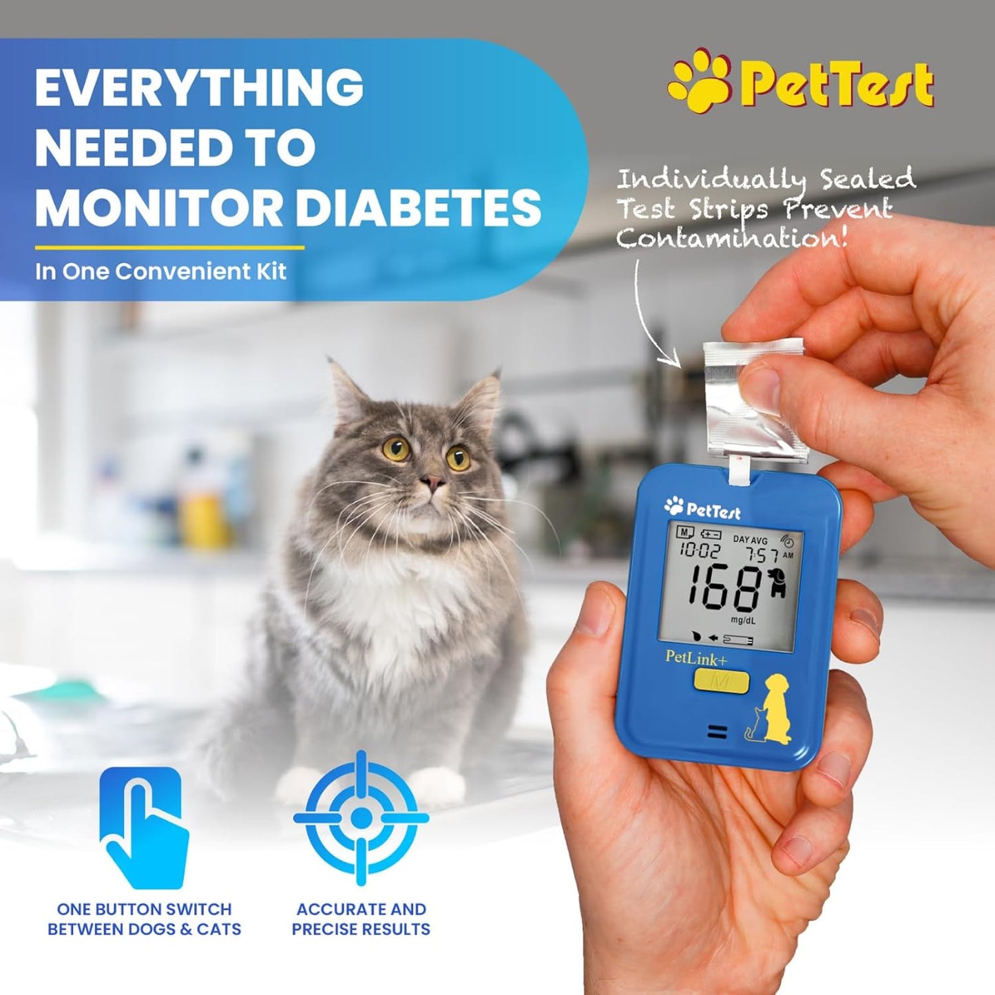 PetTest Expert Glucose Monitoring Kit for Dogs & Cats, Diabetic Pet Blood Sugar Check Gear, Includes Wireless PetLink+ Meter, 25 Test Strips, Lancing Device, 25 Lancets, Soft Carrying Case, and More