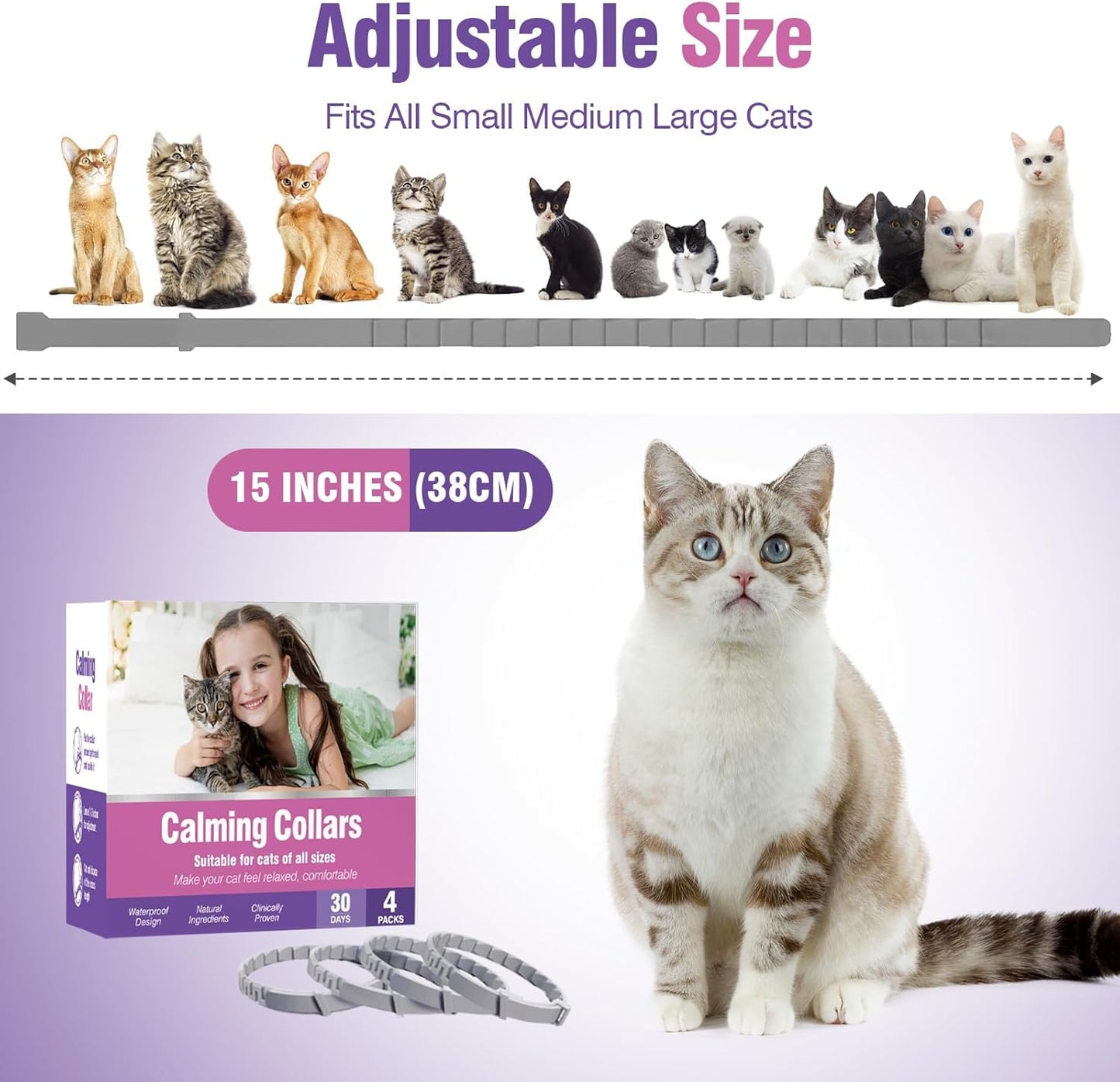 Calming Collar for Cats 4 Pack Soothing Cat Collars Stress Relief Anxiety Pheromone Collar for Cat Relaxing Pet Calm Bands Adjustable Comfort Cats Calming Straps Lasts 30 Days Feline Calming Product