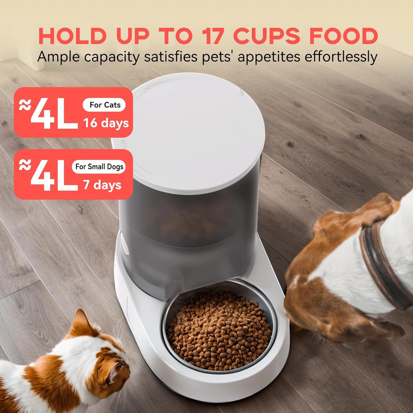 Rechargable Automatic Cat Feeders - 5G WiFi Pet Feeder with APP Control, 4L Timed Cat Feeders for Dry Food, 1-10 Meals Per Day, 12 Portions Per Meal, Easy to Clean