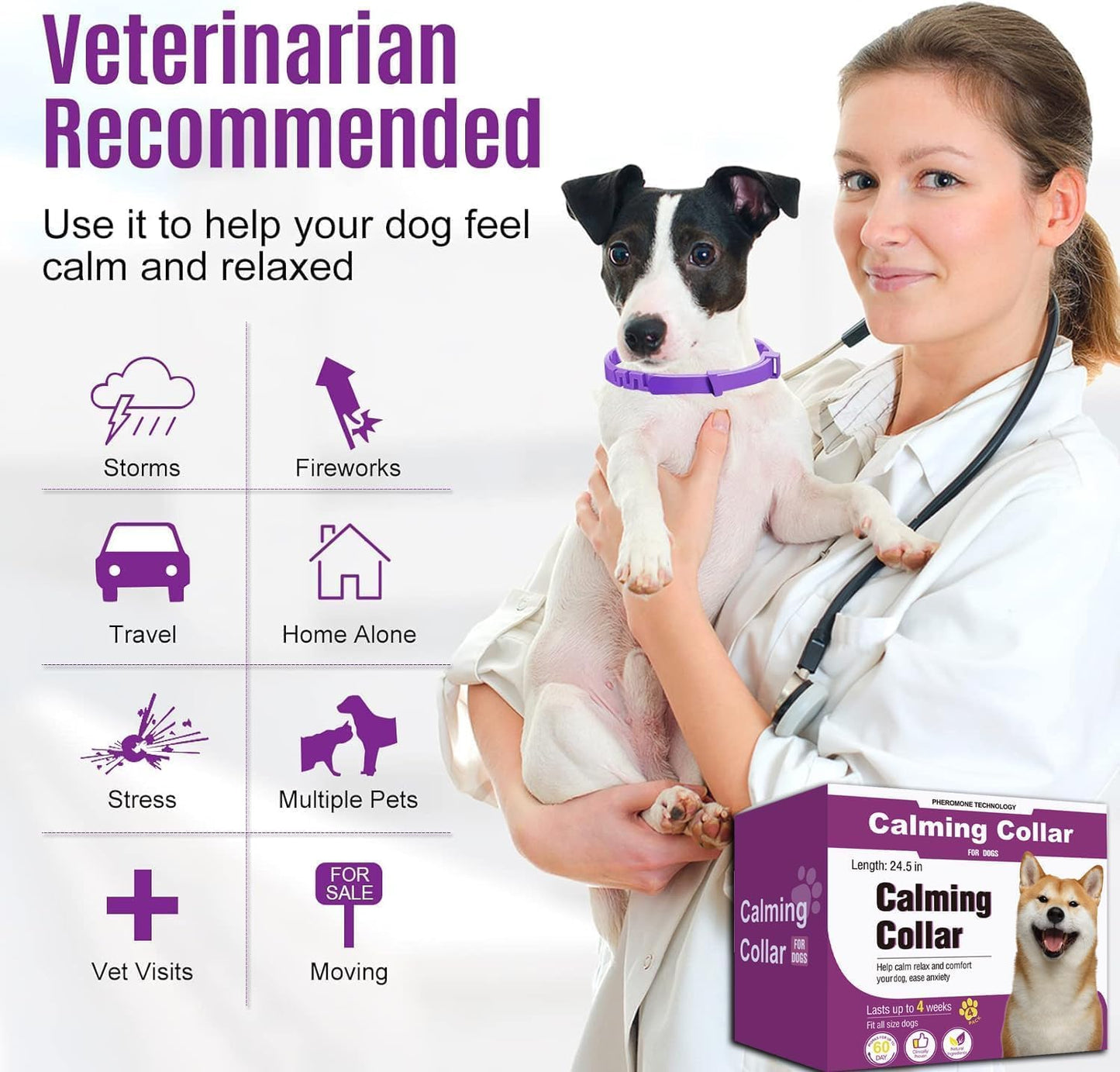 Calming Collar for Dogs 4 Packs, Dog Pheromone Calm Collars Relief Anxiety Stress Separation Lasts 60 Days, Suitable for all size (Pruple)