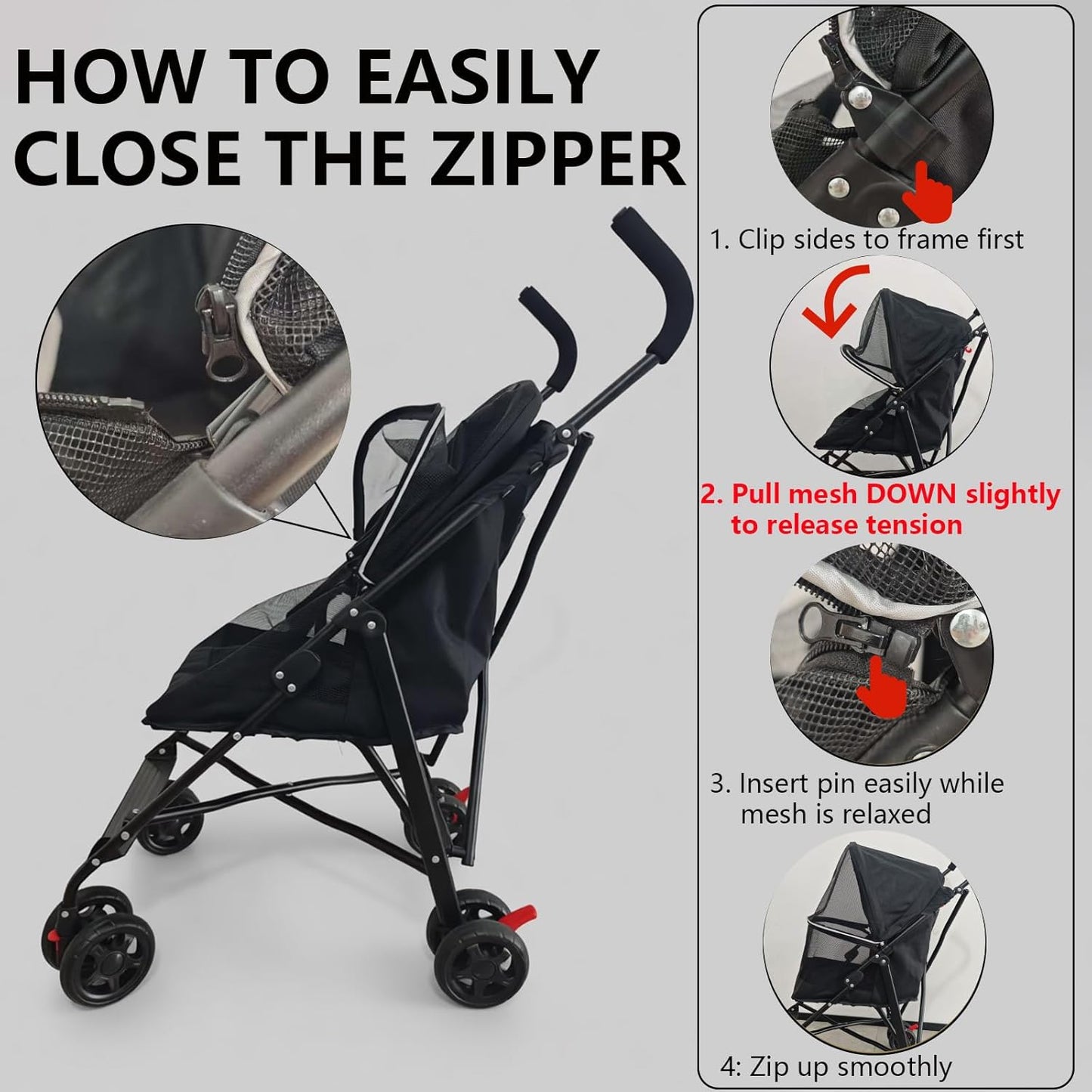 Pet Stroller with Mesh Ventilation, Lightweight Foldable Design, Cup Holder, Black