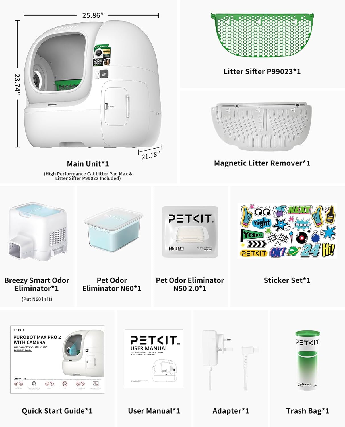 PETKIT 2025 Purobot Max Pro 2 AI-Camera Self Cleaning Cat Litter Box, Extra Large Opening 210° Wide Angle Lens Cat Facial Recognition Automatic Litter Box with 5G WiFi App Control Odor-Free