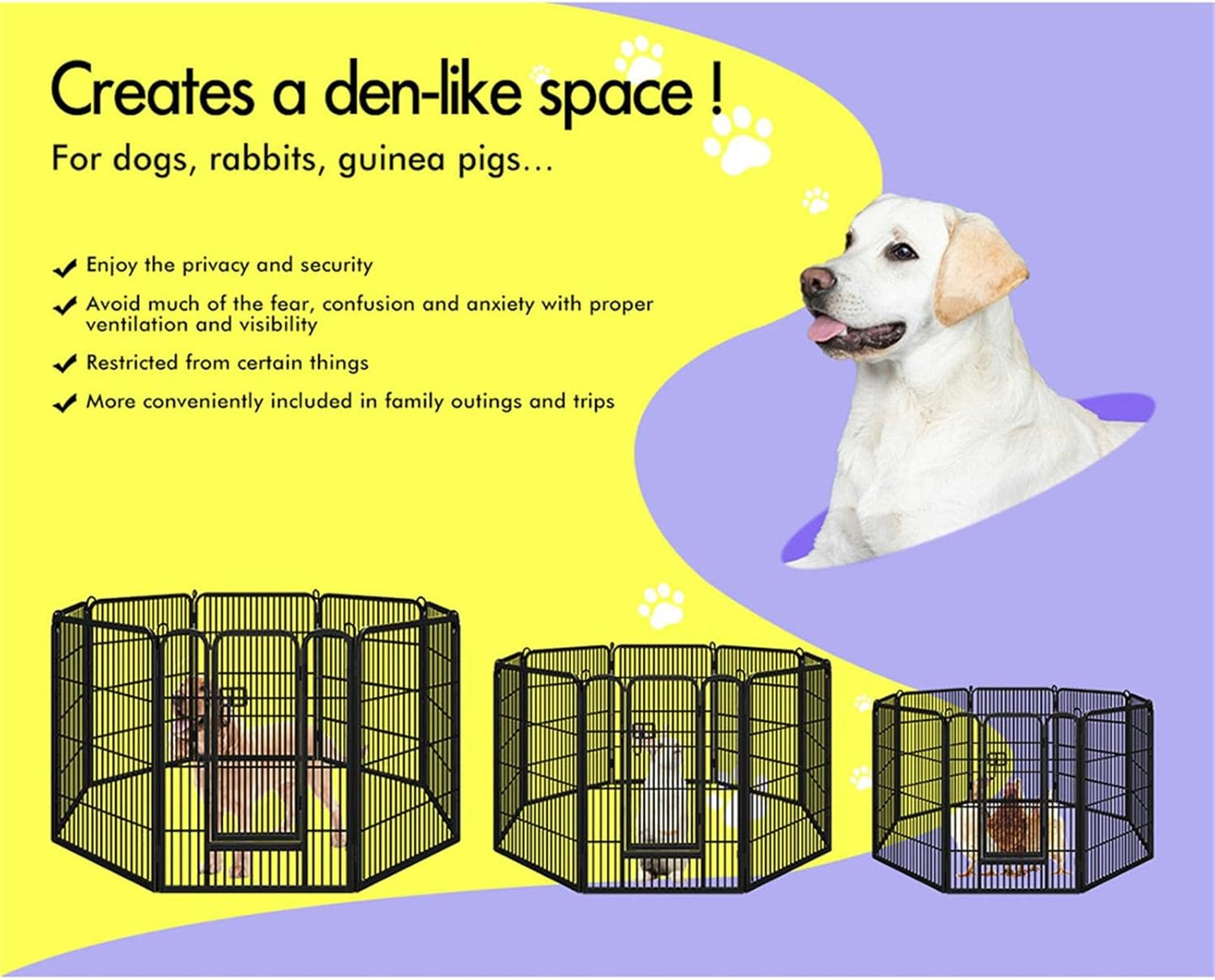 Beastie 24" Foldable Pet Dog Metal Playpen Enhanced, Universal Portable Pet Exercise Cage