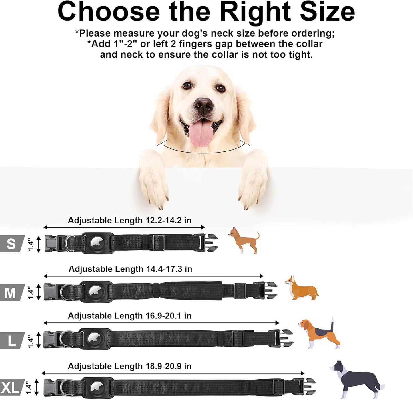 Waterproof Airtag Dog Collar, Padded Apple Air Tag Dog Collar, Heavy Duty Dog Collar with AirTag Holder [Full Body Covered] L