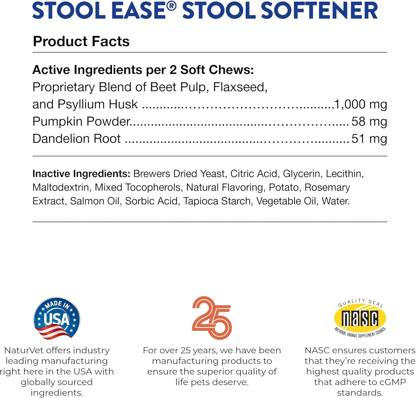 NaturVet Stool Ease Stool Softener for Dogs, 40 ct Soft Chews, Made in USA