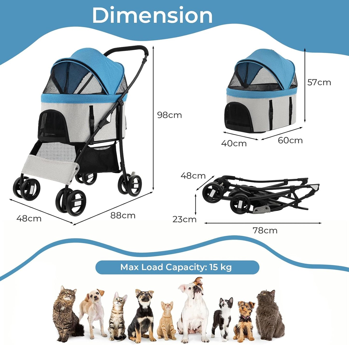 Costway 3-In-1 Pet Stroller with Removable Car Seat Carrier