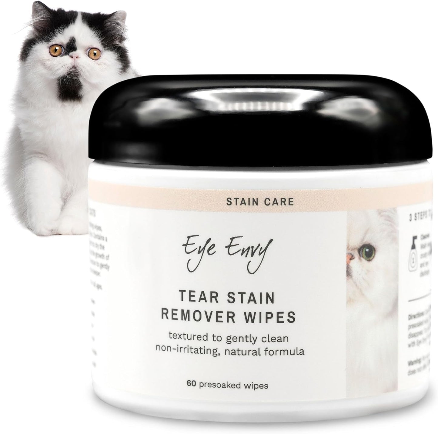 Eye Envy Tear Stain Wipes for CatS,100% Natural Formula,USA Made. 60 Wipes