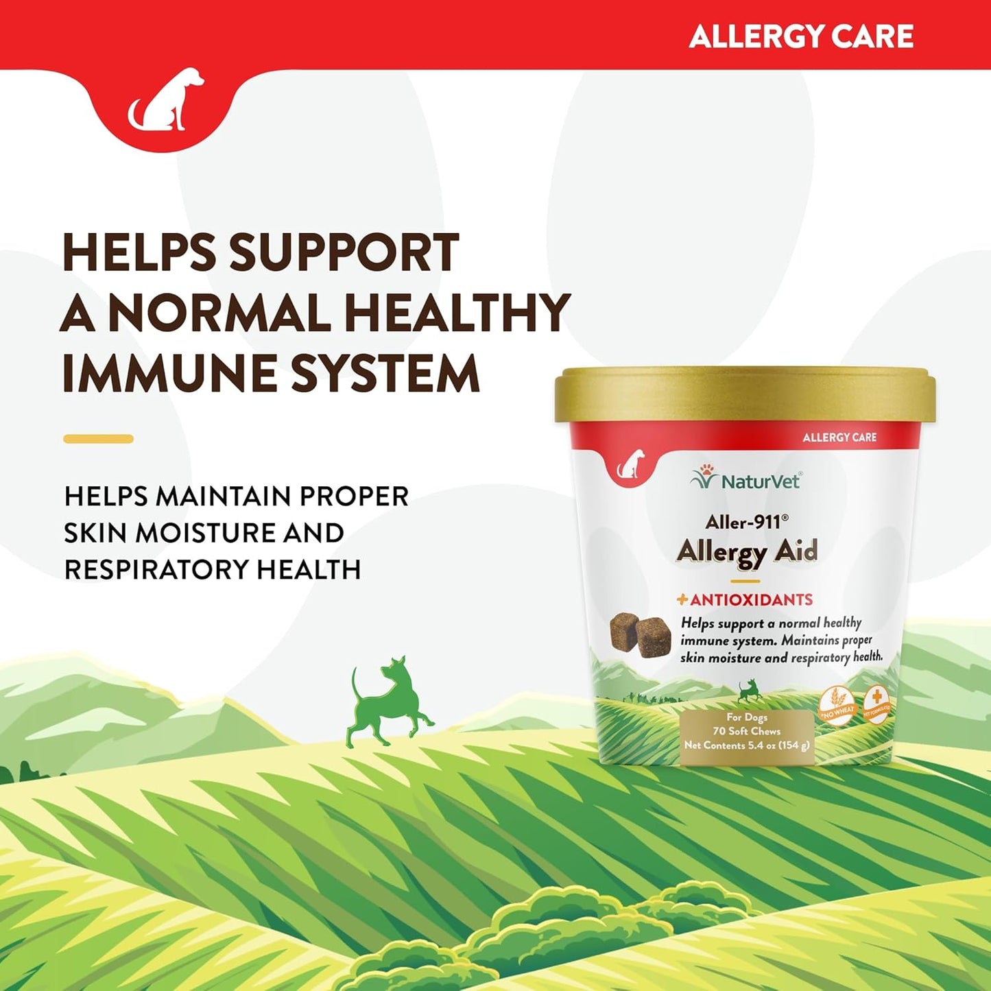 NaturVet Dog Allergy Relief Supplement - Soothes Itchy Paws, Eyes, Ears, Skin - Stops Itching, Licking, Scratching - Supports Seasonal Itching