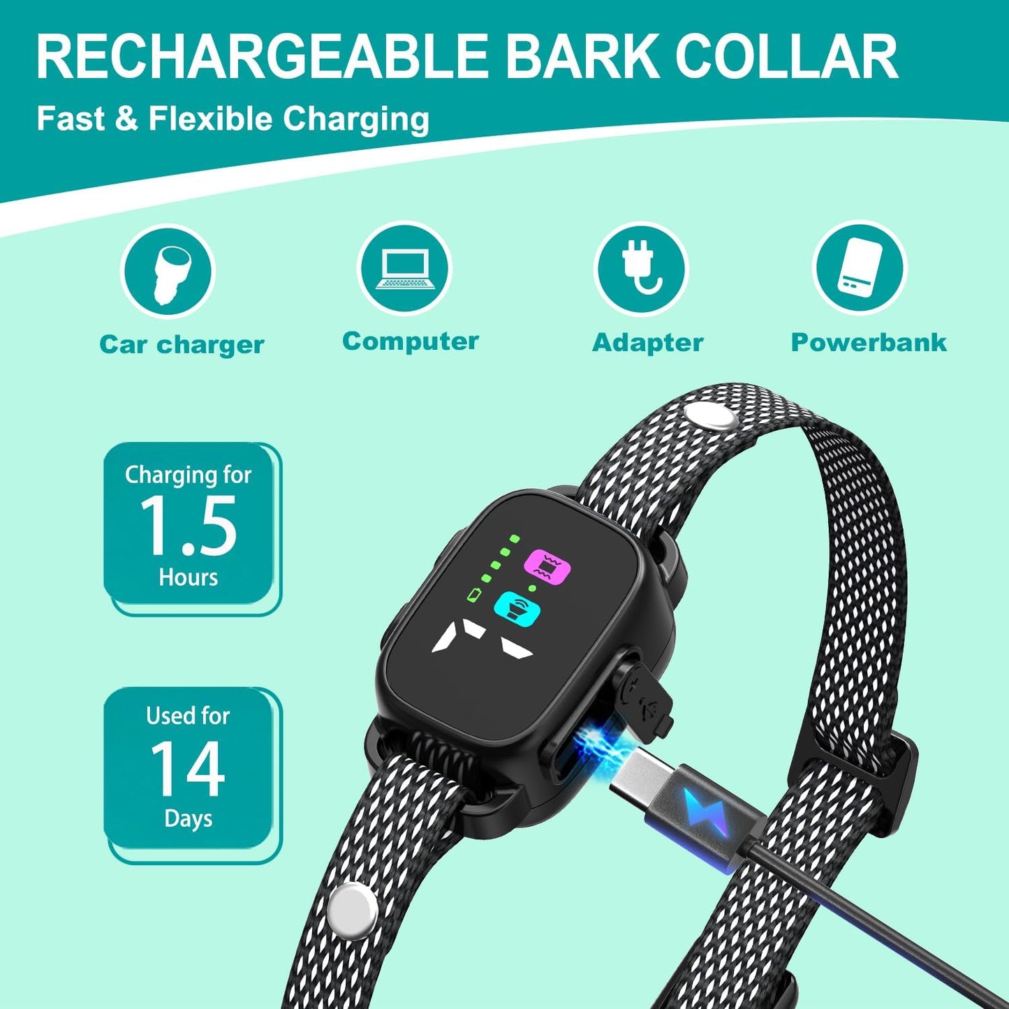 RICIVI Anti-Bark Collar for Small Dogs, No Shock Anti Barking Collars with 7 Sensitivities, 3 Adjustable Modes Beep & Vibration
