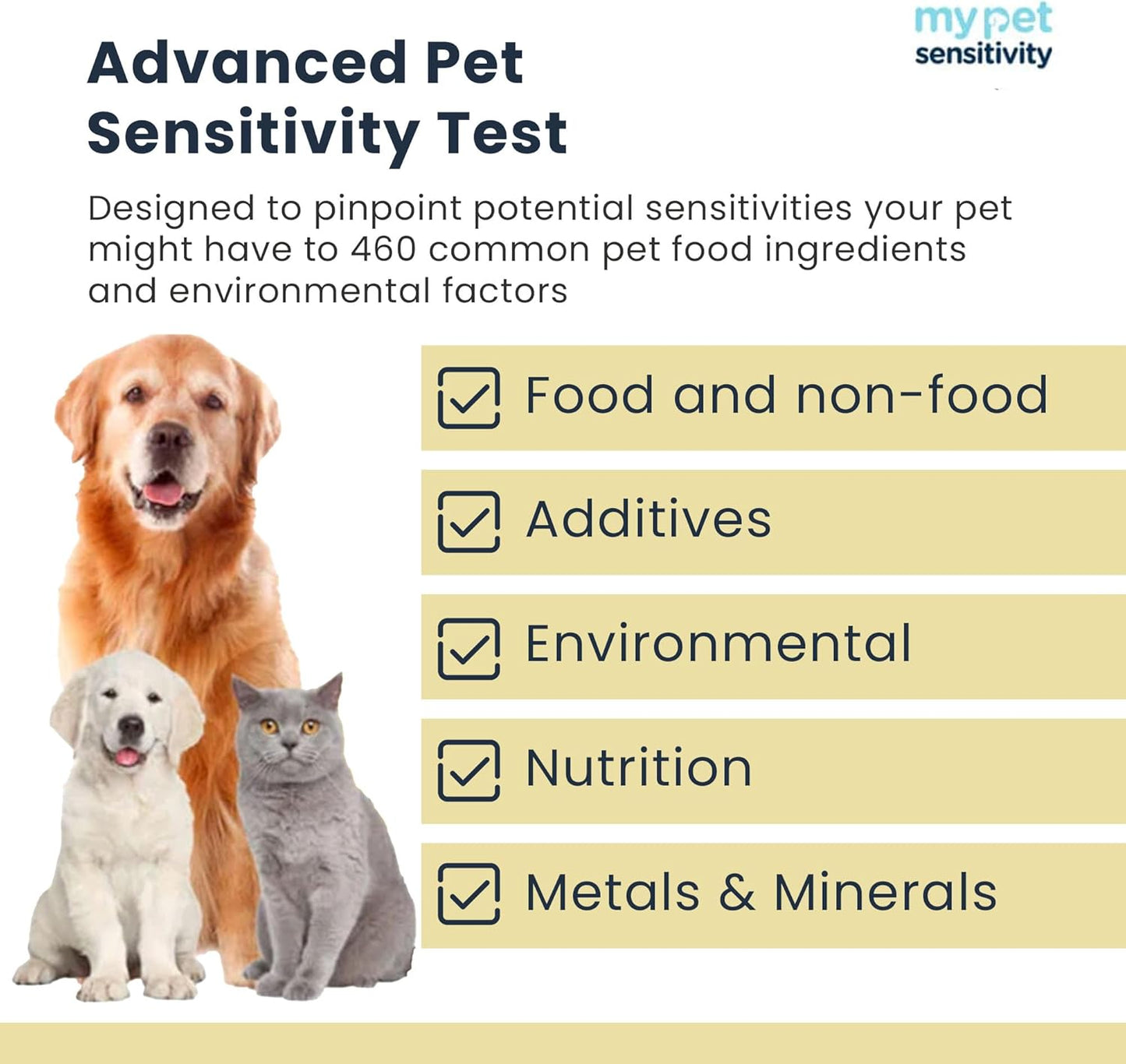 Advanced Test - at-Home Pet Test | 460 Items | Quick Results | Non-Invasive Hair Collection | Comprehensive Food, Environment, Nutrient & Mineral Analysis | All Breeds & Ages