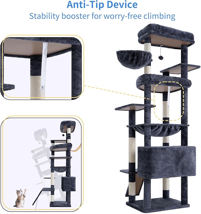 Heybly Tall Cat Tree for Large Cat, 80-inch Multi-Level Cat Tower HCT038G |
