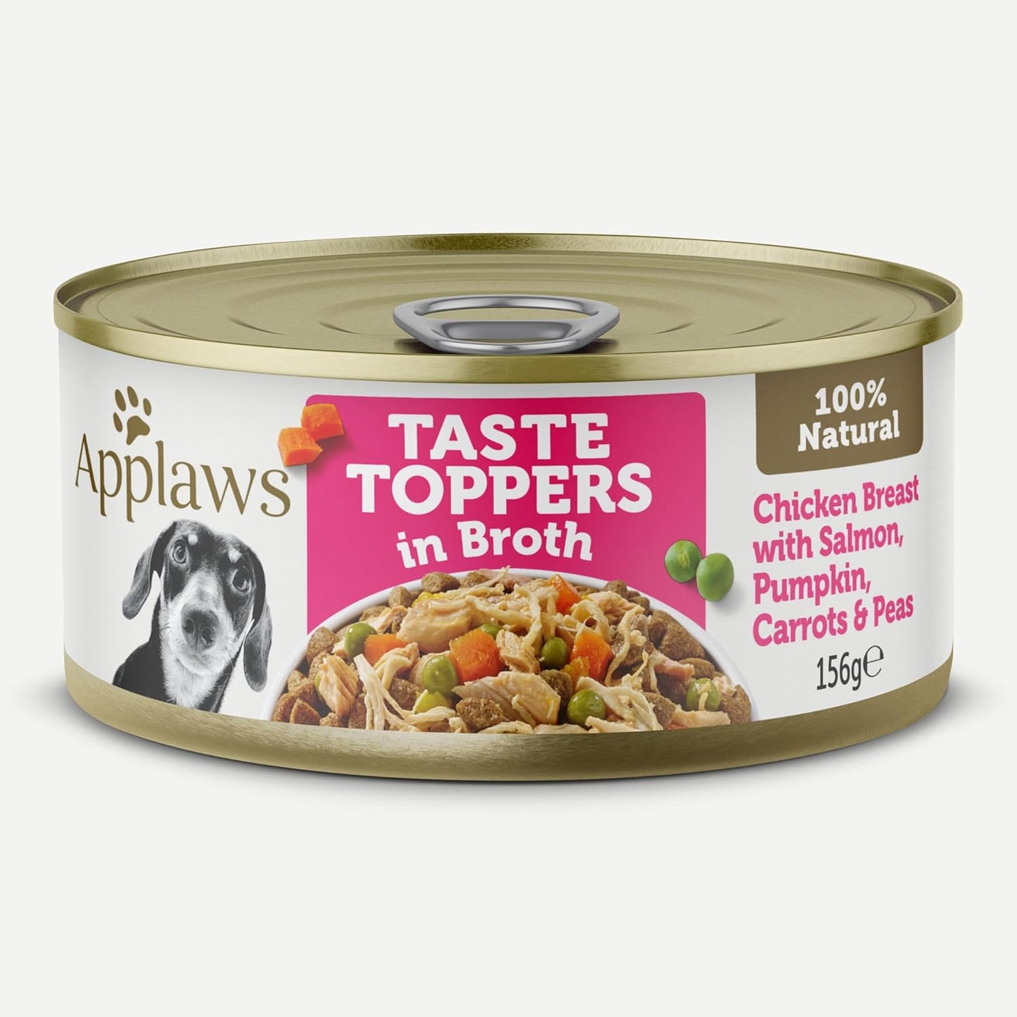 Applaws Taste Toppers 100% Natural Wet Dog Food Chicken Breast with Salmon & Vegetables in Broth Tin 156g (Pack of 16), Limited Ingredients Pet Food